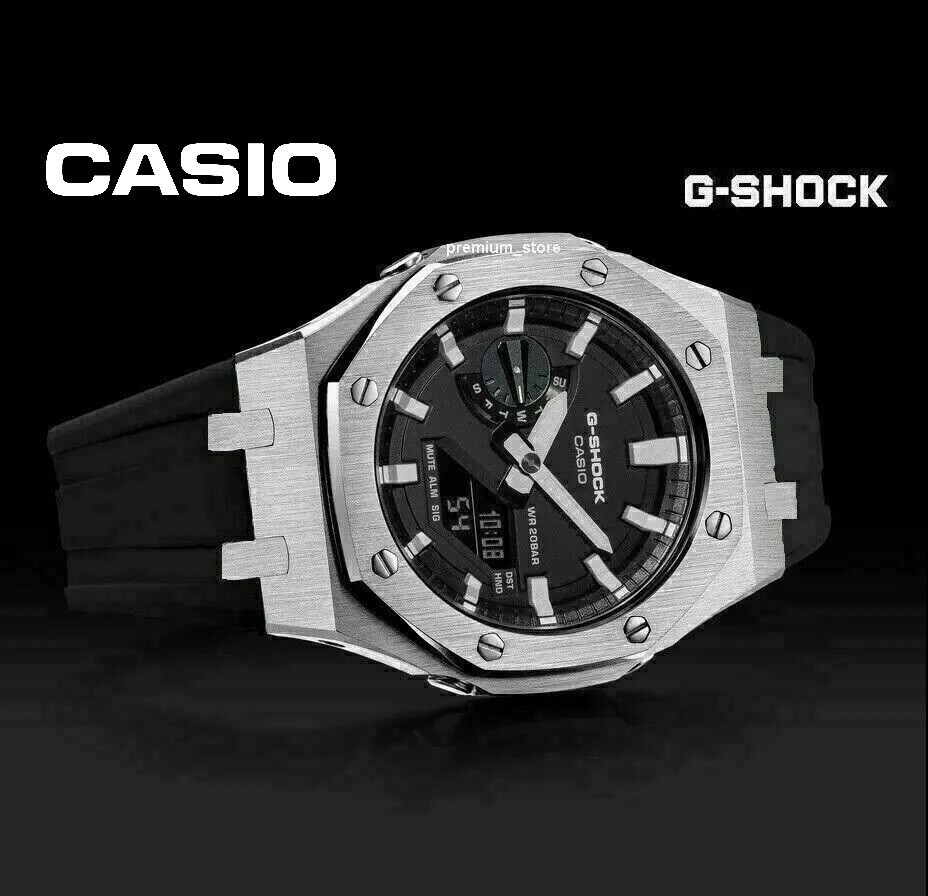 CUSTOM CasiOak GA-2100 Watch G-Shock Casio Oak GA2100 silver NEW