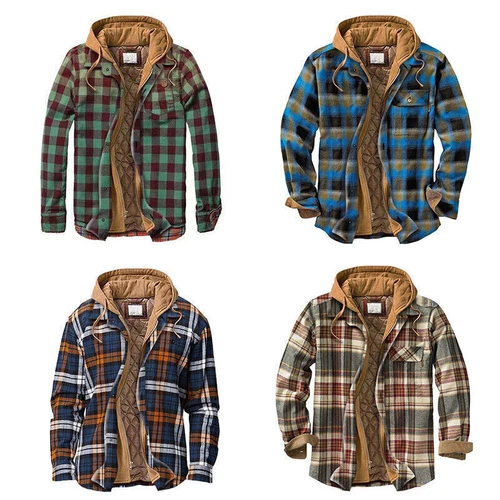 Men Plaid Work Jacket Lumberjack Hooded Flannel Shirt Sherpa Warm Hoodie New - Picture 4 of 76