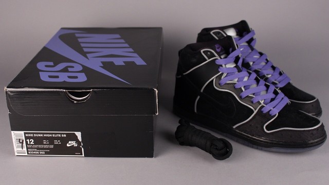 nike dunk sb high black purple box