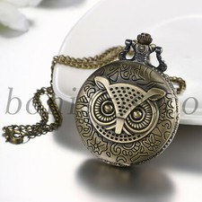 Men's Antique Owl Patterned Arabic Numerals Quartz Pocket Watch Sweater Necklace