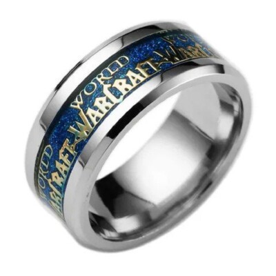 8mm Blue World of Warcraft Ring Titanium Steel Band Rings for Men