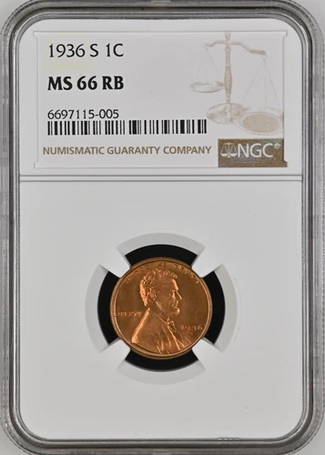 1936-S 1C RB Lincoln Wheat One Cent NGC MS66RB   6679115-005