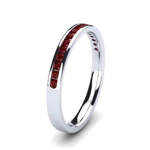 Ruby Channel-Set Round 2.00mm Half Eternity Ring With Rhodium Plated - Picture 4 of 7
