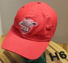 VINTAGE COCA-COLA "FOOTBALL TOWN USA" HAT RED STRAPBACK ADJUSTABLE USA MADE H6