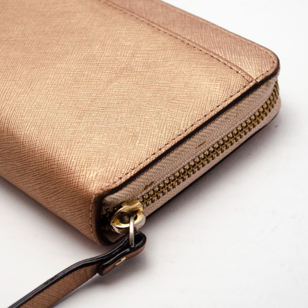 Kate Spade Rose Gold Leather Zip Round Long Wallet Coin/Card
