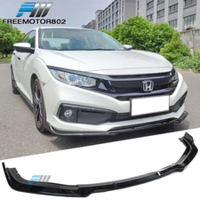 Fits 19-21 Honda Civic Gloss Black V4 Style Front Bumper Lip Spoiler