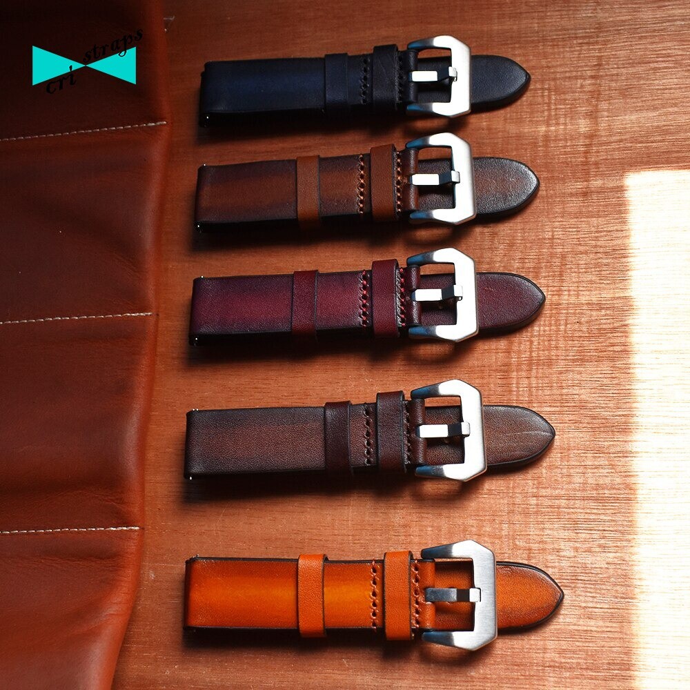 Grande Coccodrillo 22mm Pelle Cinturino Antico Marrone Con Beige Cucitura Pam 22 - Foto 13