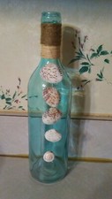 Folk Art Glass Bottle w/Shell Deco