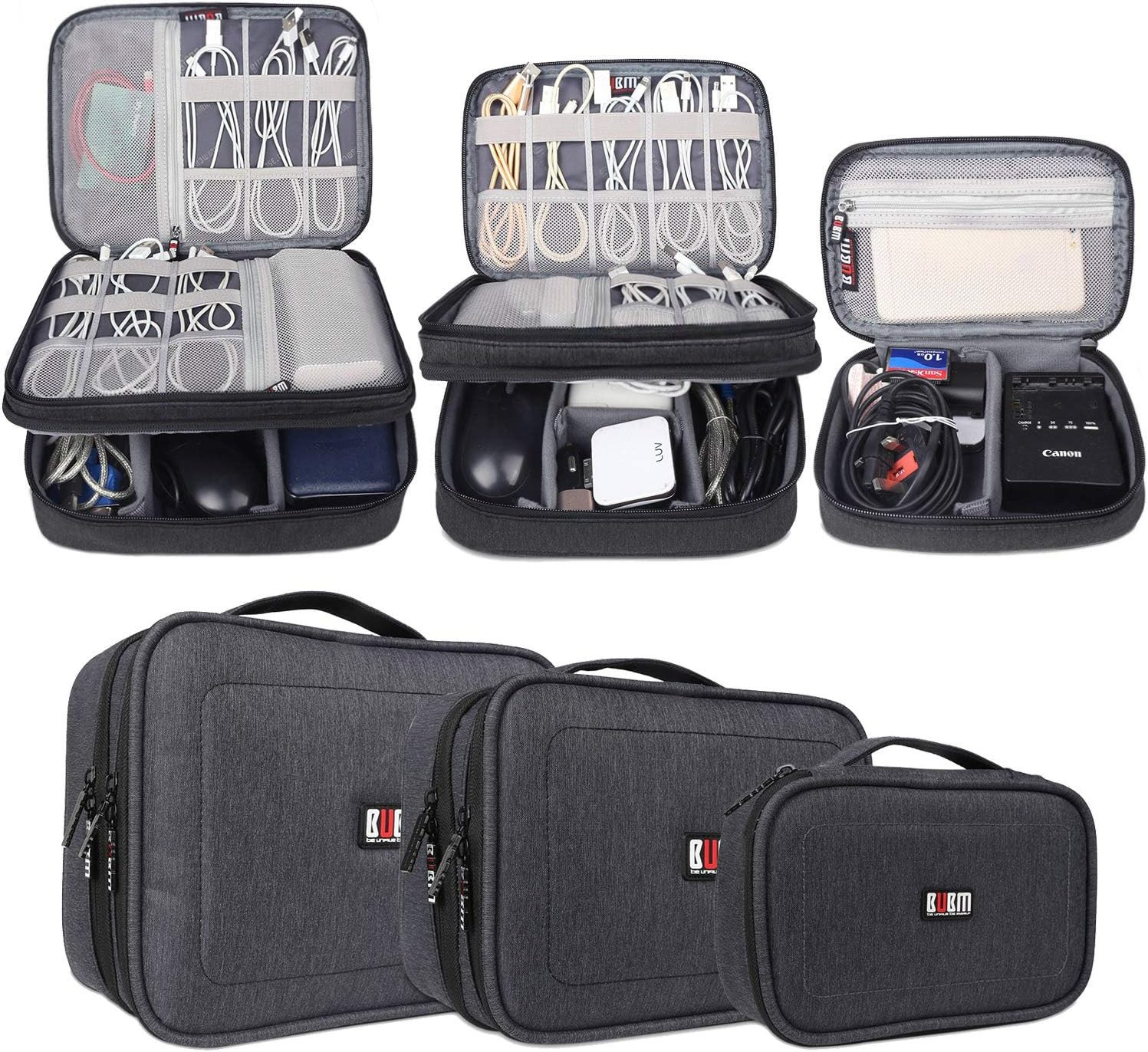 S L1600 Bubm 3Pcs Double Layer Electronic Organizer, Travel Gadgets Bag For Cables, Exte