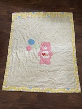 VTG 1980s Care Bears Love A Lot Quilt Bedtime Funshine 40  X 48  Crib Blanket