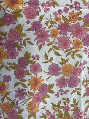 VTG Pink Orange Green White Medium Floral Fabric Retro Looks 1970s ~ 2 Ydsx36 