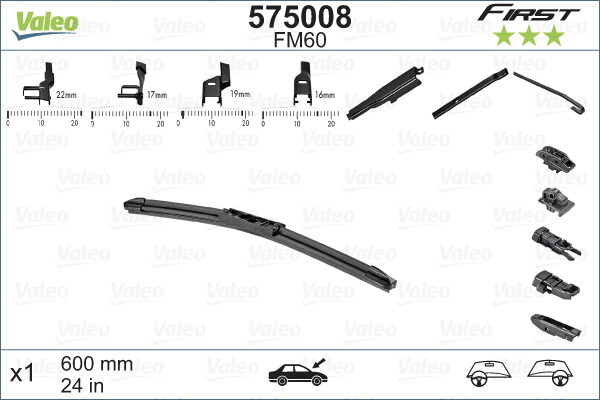 575008 VALEO Wiper Blade for ,ABARTH,ALFA ROMEO,AUDI,BMW,CADILLAC,CHEVROLET,CHRY