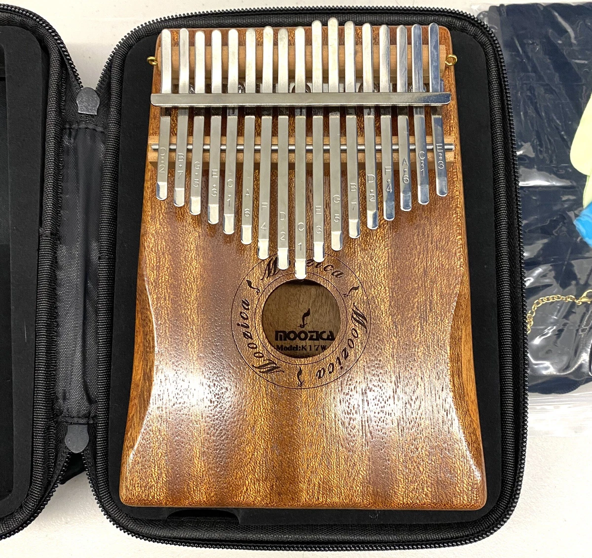 Moozica 17 Keys Kalimba k17M Mahogany tone with bag. NEW in open box