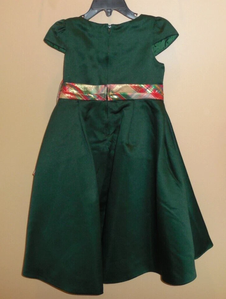 Rare Editions Girls Size 3 3T Holiday Christmas Dress Hunter Green Plaid Bow New - Image 2 of 3