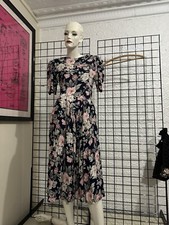 1980s Floral dress-Blue-pink-spring-Small-vintage-Coquette-Lace-Cottage-spring