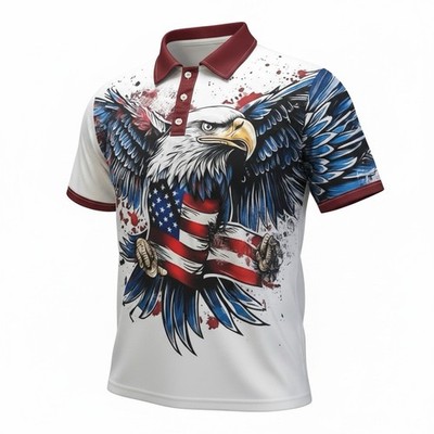 Golf Polo Shirt Men s Large Patriotic Eagle American Flag Performance USA Gift