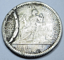 1894 Mint Error Guatemala 1/2 Reales Genuine Antique 1800's Old Guatemalan Coin