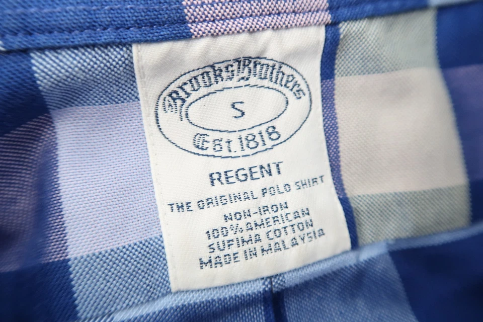 Рубашка на пуговицах мужская Brooks Brothers Regent Fit маленькая синяя многоцветная чеки - Изображение 3 из 4