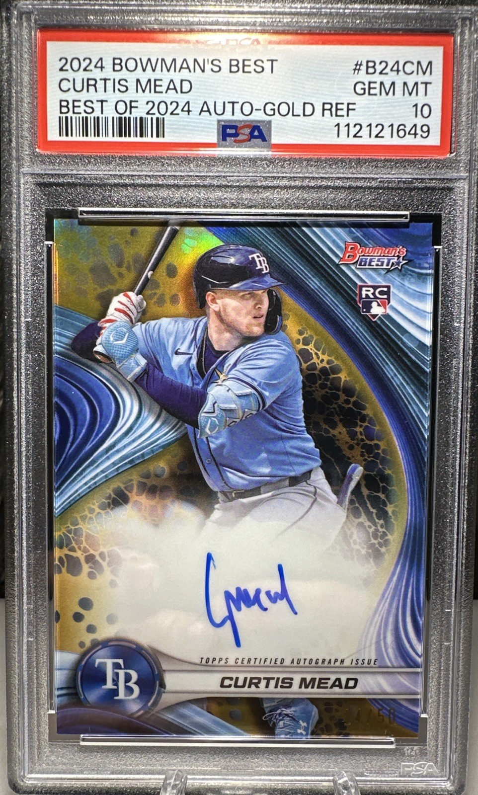 Curtis Mead 2024 Bowman's Best Auto Gold /50 Refractor SSP RC Rays Rookie B24-CM