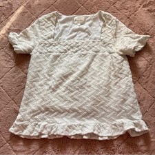 Line & Dot Short Sleeve Bohemian Peasant Blou...