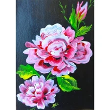 ACEO Original Red Rose Flower Floral Abstract Pop Art Card Hand Painting NEW