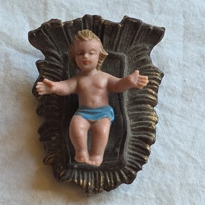 Vintage kleine Kunststoff Krippe Weihnachten Jesuskind Figur 2'' Hongkong (412)