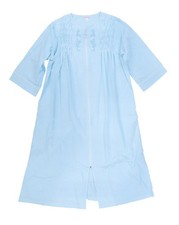 Miss Elaine Women's Seersucker Robe Nightgown 34-Sleeve Zip Blue Stripe L New