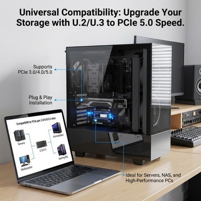 Full Height PCIe Adapter U.2 SFF 8639 Cooling Computing Application Fast Speed