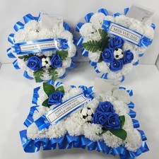 Funeral Graves Wreath Memorial Tribute Football Heart Pillow Flowers Royal Blue