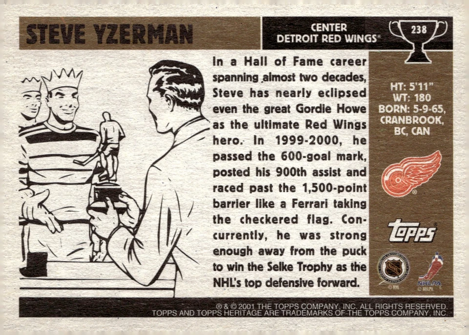 2000-01 Topps Heritage #238 Steve Yzerman - Image 2 of 2