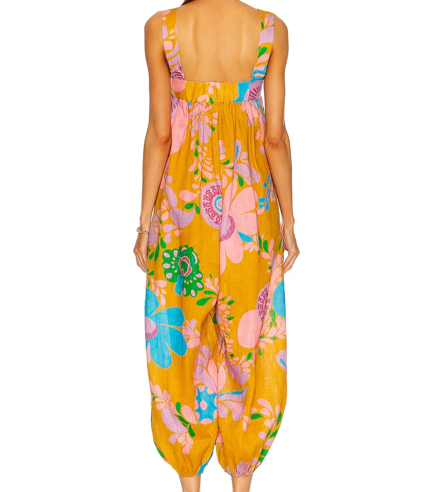 Mono Zimmermann Teddy Tie Frontal Talla 3/14 au Mostaza Floral Lino Boho Foto 2 de 4