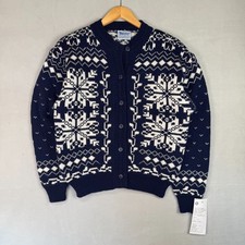 VTG Fair Isle Cardigan M Nordic Wool Strand Cottagecore Snowflake NOS NWT 90s