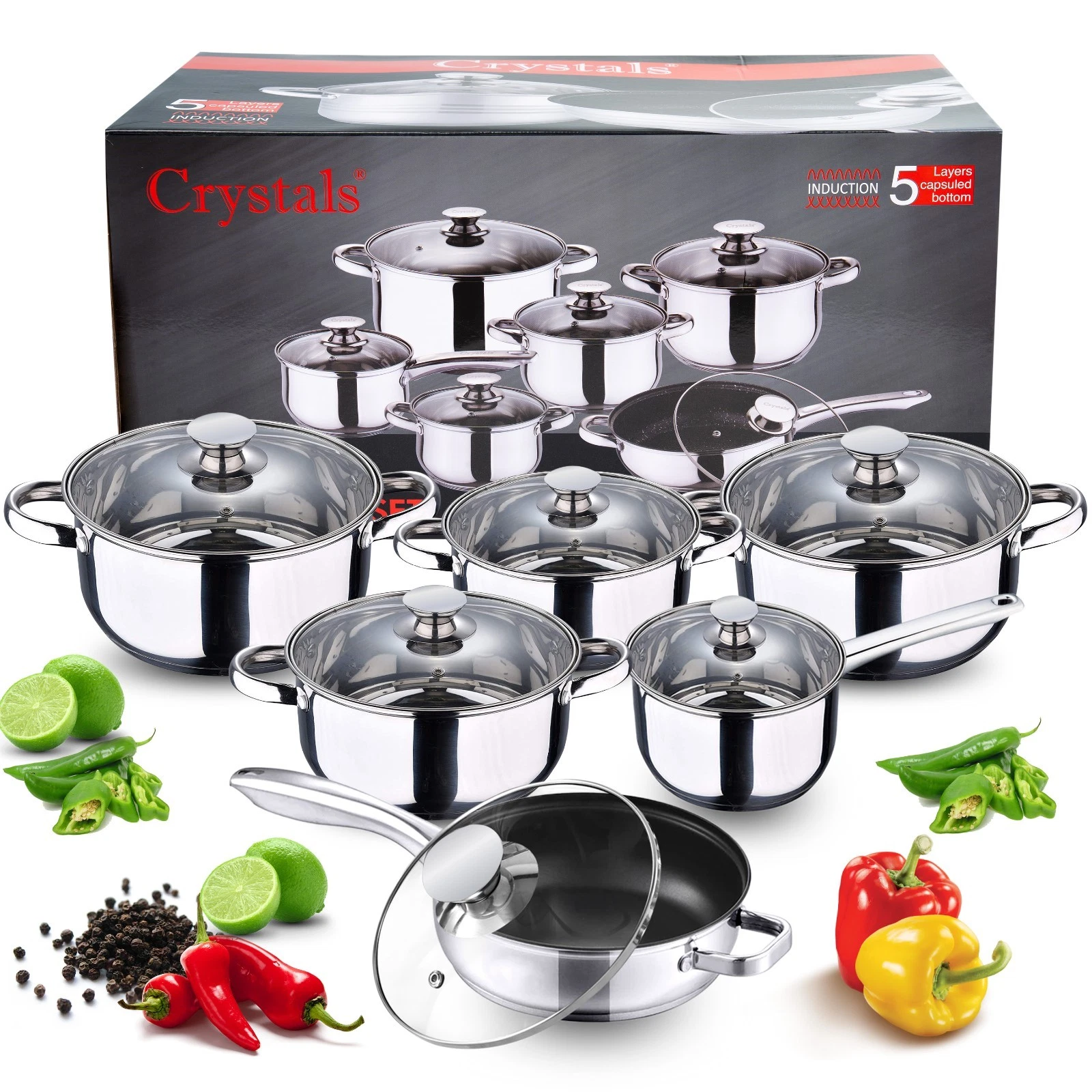 12PCS Stainless Steel Kitchen Cookware Casserole Stockpot Pans Set Glass Lids
Opens in a new window