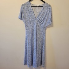Mango Midi Tea Dress Size 6 Blue White Floral Party Hippie Holiday Secretary