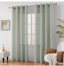 Sage Green Linen Textured Semi Sheer Grommet Top Curtains 2 Panels 52x84