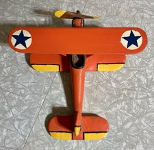 Vintage Orange Painted Wooden Plane- M J S 10
