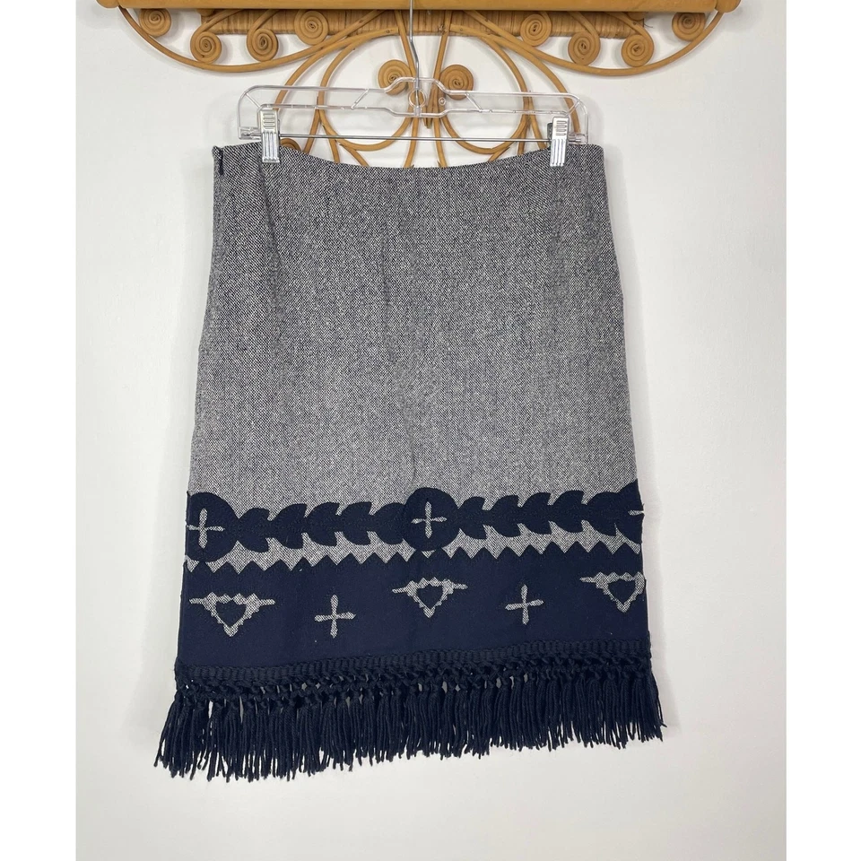 Falda mezcladora de lana Tory Burch flecos dobladillo azul marino 6 Foto 4 de 4