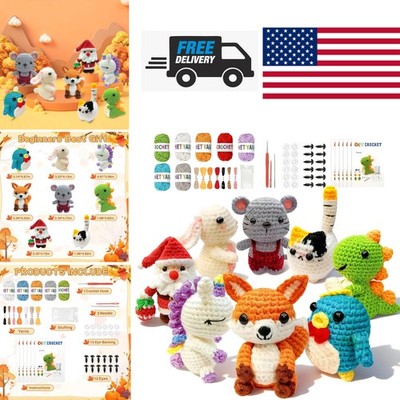 8 Piece Crochet Kit for Beginners Step by Step Animal Designs with Yarn and Hook