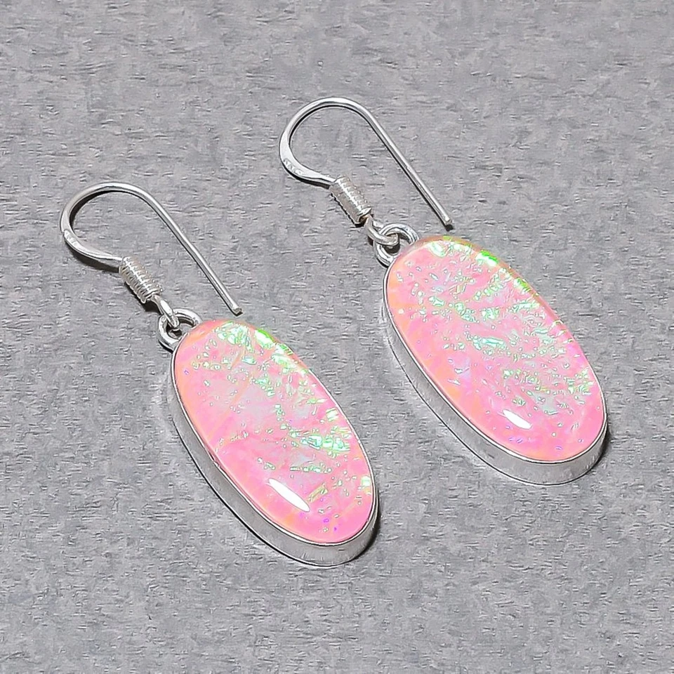 Pendientes ovalados naranja australiano triplete ópalo piedras preciosas regalo antiguo joyería 2,1" Foto 2 de 4