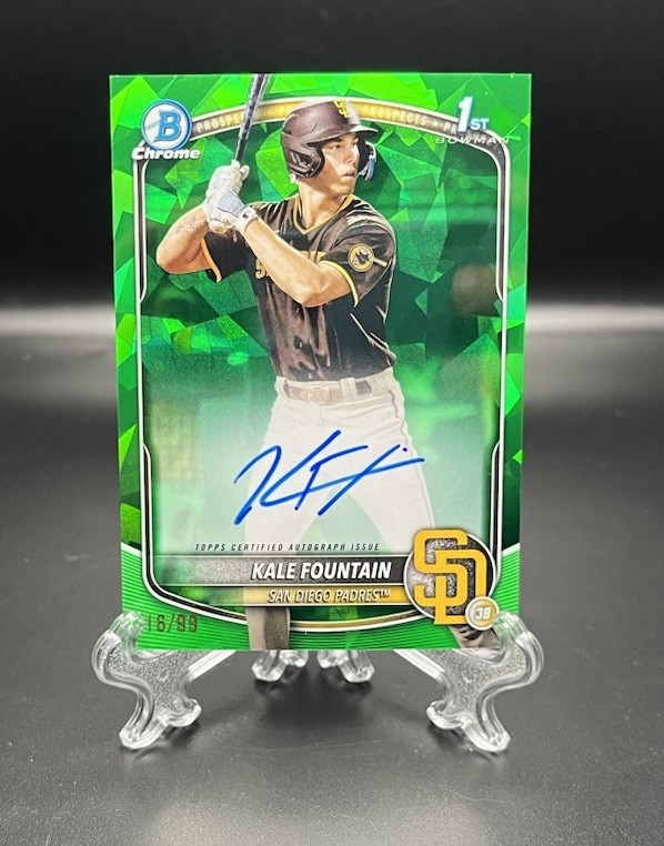 2025 BOWMAN CHROME SAPPHIRE GREEN RC AUTO /99 KALE FOUNTAIN SAN DIEGO PADRES