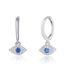 Dainty Evil Eye Dangle Hoop Earrings for Women, 925 Sterling Silver Huggie Ho...