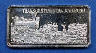 1 OZT .999 FINE SILVER BAR HAMILTON MINT "TRANSCONTINENTAL RAILROAD"