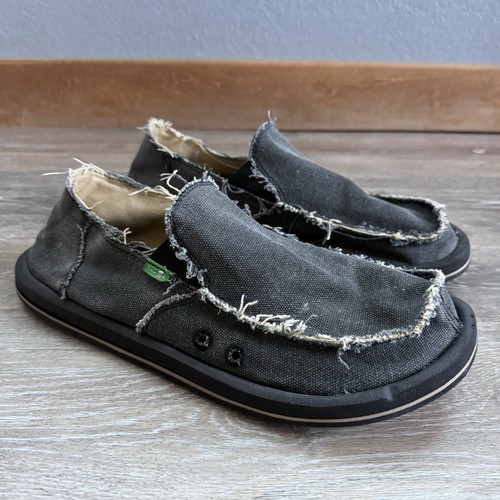 Sanuk Vagabond Slip On Canvas Shoes Beach Surfers Charcoal Gray Comfort Mens 9