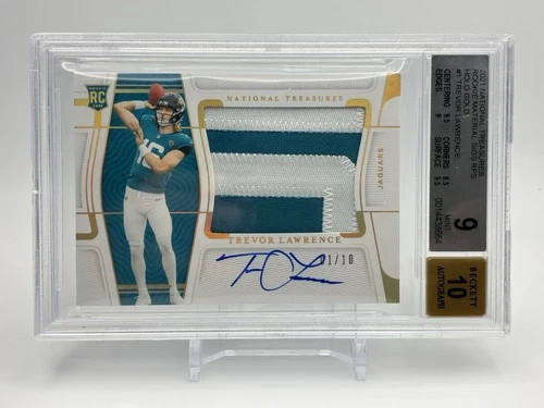2021 National Treasures Gold Trevor Lawrence Rookie Patch Auto 01/10 RPA BGS 9