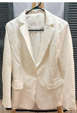 Women's White One-Button Notch Lapel Blazer Jacket Long Sleeve M/L 38"