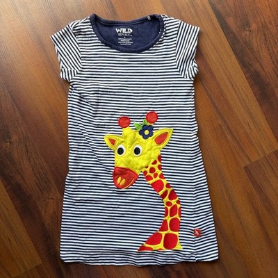 Wild Republic Girls Giraffe Striped Organic Cotton T-Shirt Dress Size 6 Navy