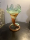 Vintage Murano-Style Handblown Art Glass Trumpet Vase with Coiled Base