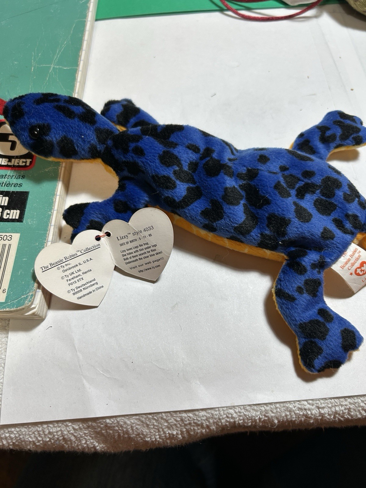 Ty Beanie Baby Lizzy Lizard 1995 4th Generation Hang Tag PVC Filled