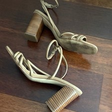 Nine West Strappy Block Heel Dress Sandals Shoes Ankle Strap Size 8.5 Tan