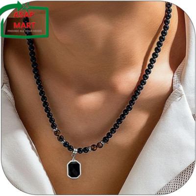 YANCHUN Necklace for Men Puka Shell Necklace Beaded Black Necklace Holiday Chris